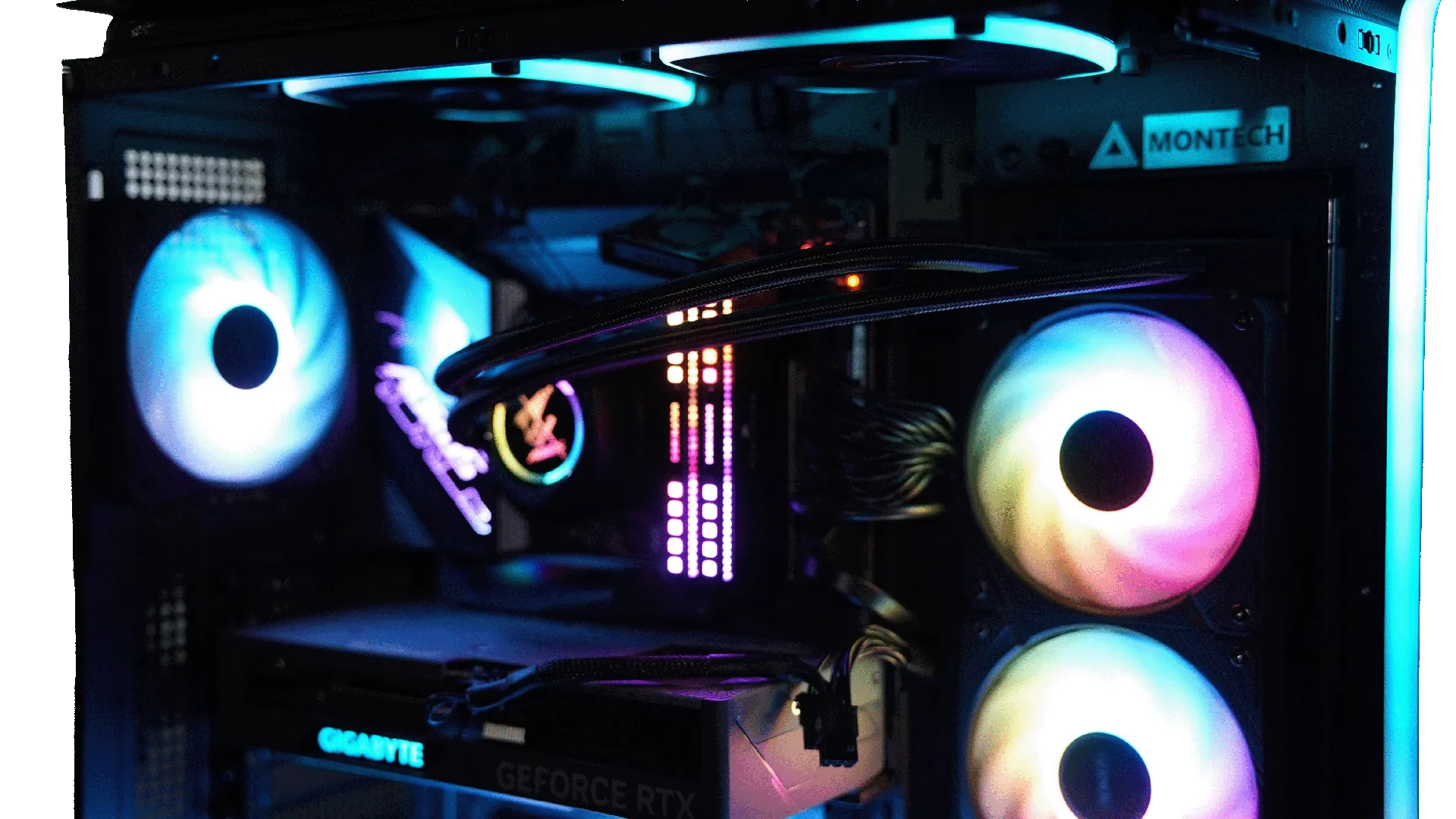 Close-up of RGB DDR5 memory inside a custom gaming PC